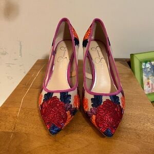 Jessica Simpson Red and Orange Heels with Elegant Design